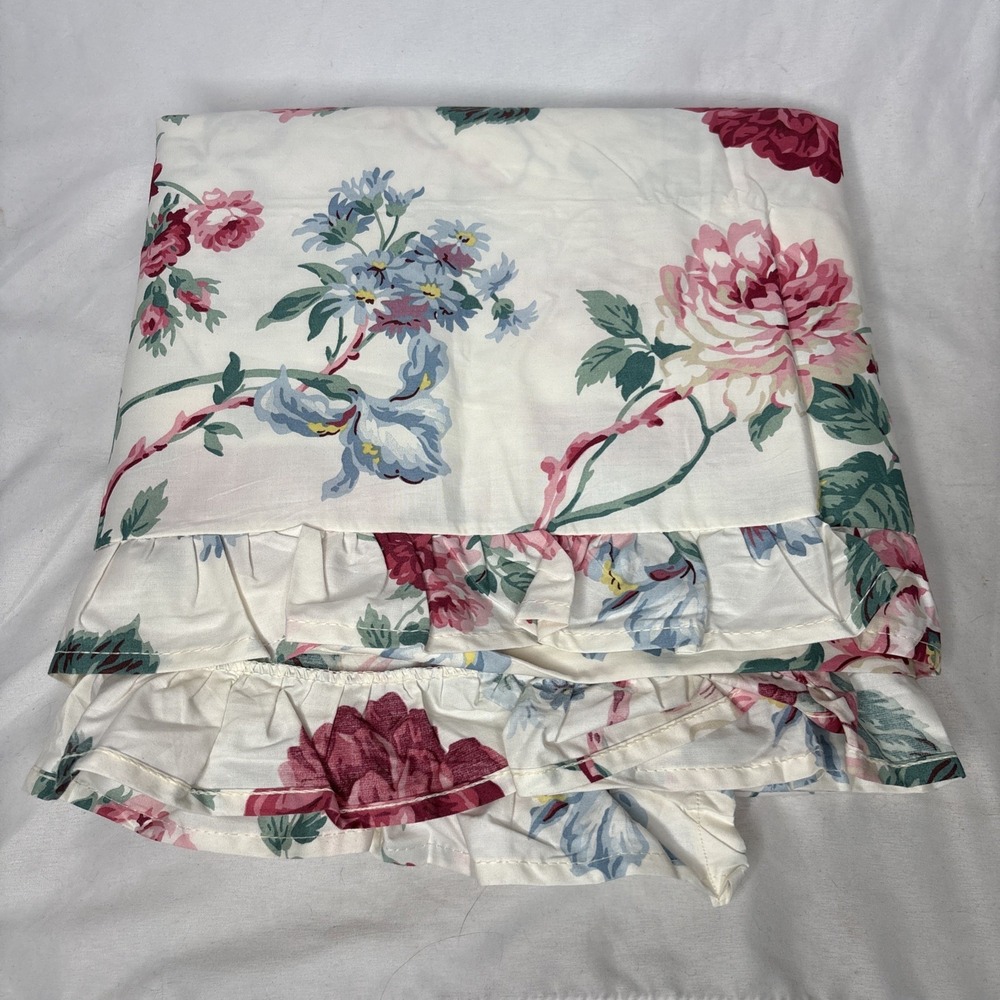 Vtg Ralph Lauren Lorraine Flat Sheet FULL Ruffle Pink Floral Shabby Chic Cottage